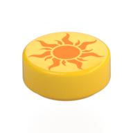 Lego Tile Round 1 x 1 with Orange Sun Print / Yellow