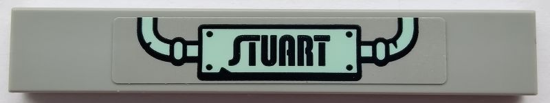 Lego Tile 1 x 6 with 'STUART' Sign and Light Aqua Pipes Pattern (Sticker) - Set 75551