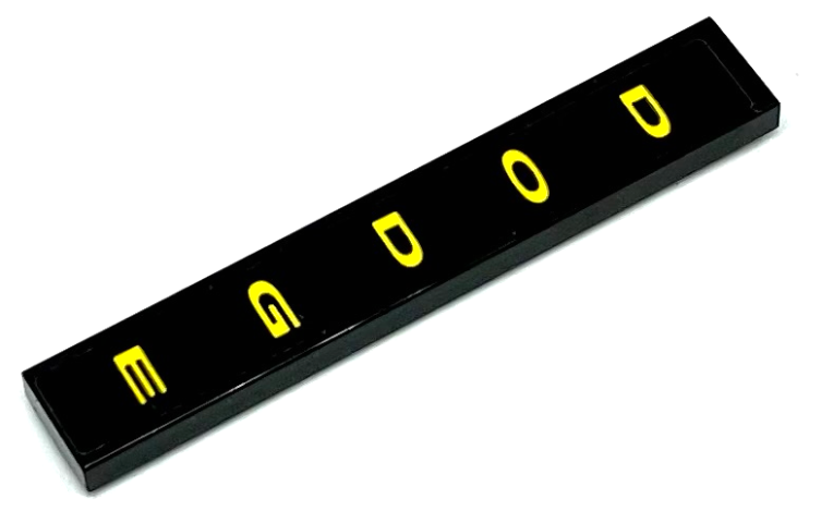 Lego Tile 1 x 6 with Yellow Vertical 'DODGE' Pattern (Sticker) - Set 75893 / Black