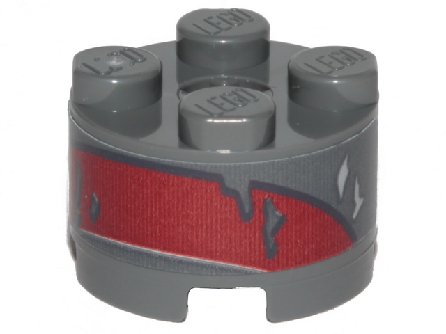Lego Brick, Round 2 x 2 with Axle Hole with SW Landspeeder Dark Red Peeling Paint and Gray Scratches Pattern (Sticker) - Set 75271
