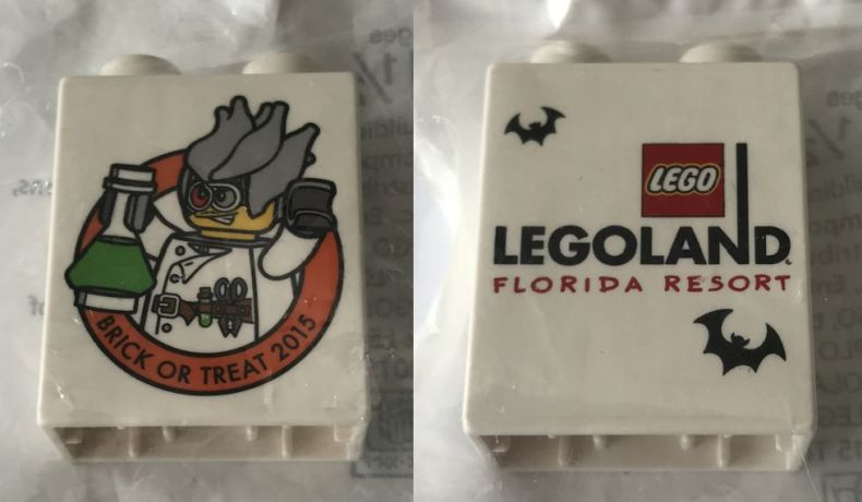 Lego Duplo, Brick 1 x 2 x 2 with Brick or Treat 2015 LEGOLAND Florida Resort Mad Scientist Pattern