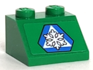 Lego Slope 45 2 x 2 with White Snowflake in Blue Triangle on Green Background Pattern (Sticker) - Set 60083