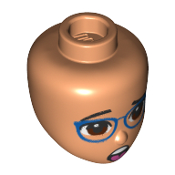 Lego Minidoll Head, Dark Blue glasses, Brown Eyes, Scared/Surprised Print