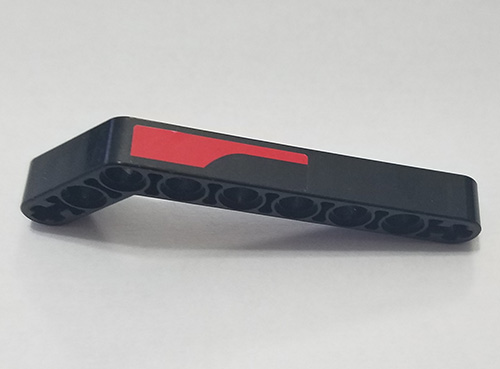 Lego Technic, Liftarm, Modified Bent Thick 1 x 9 (7 - 3) with Red Stripe Pattern Model Left Side (Sticker) - Set 8167