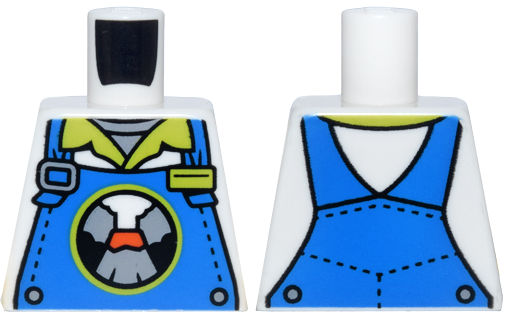 Lego Torso Overalls, Rivets and Buckles, Lava Land Logo and Lime Badge Over Shirt with Collar Pattern