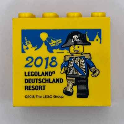 Lego Brick 2 x 4 x 3 with 'LEGOLAND Deutschland Resort 2018' Pirate Print / Yellow