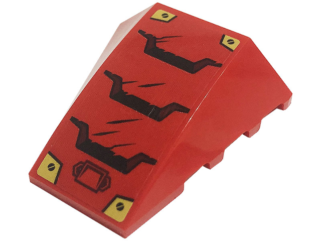 Lego Wedge 4 x 4 Triple Curved No Studs with Black Screws, Air Vents and Gold Plates Pattern (Sticker) - Set 71720 / Red