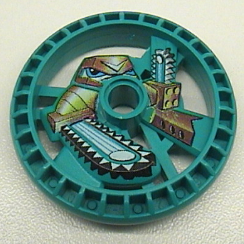 Lego Technic Disc 5 x 5 Notched, Chain-Saw Print / Dark Turquoise