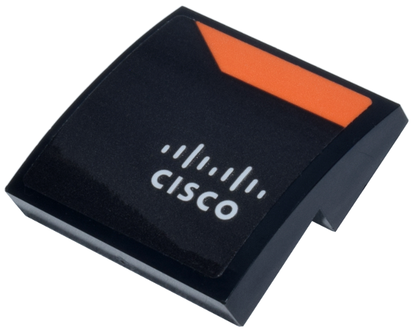 Lego Slope, Curved 2 x 2 x 2/3 with White 'CISCO' and Bridge Logo and Orange Angled Panel Pattern Model Right Side (Sticker) - Set 77251 / Black