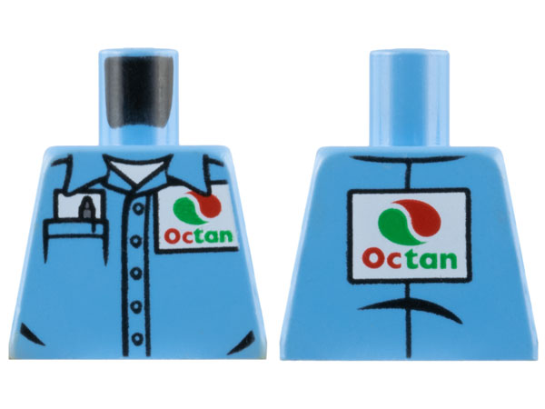 Lego Torso Shirt with Collar and Buttons, White Undershirt, Pocket with Notepad and Pen, Octan Logo Pattern / Medium Blue