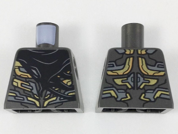 Lego Torso Alien Armor with Gold and Dark Bluish Gray Details, Black Tattered Cape Pattern
