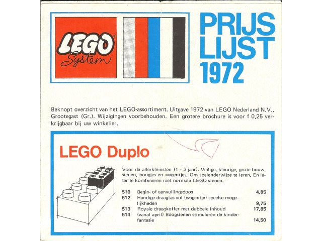 Lego 1972 Medium Dutch - Prijslijst (price list)