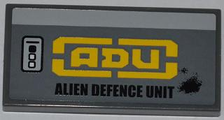 Lego Tile 2 x 4 with Buttons and 'ADU ALIEN DEFENCE UNIT'  Pattern Model Right Side (Sticker) - Set 7066