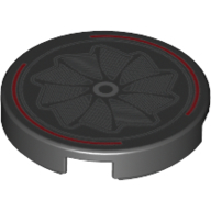 Lego Tile Round 2 x 2 with Fan, Red Circle Print / Black