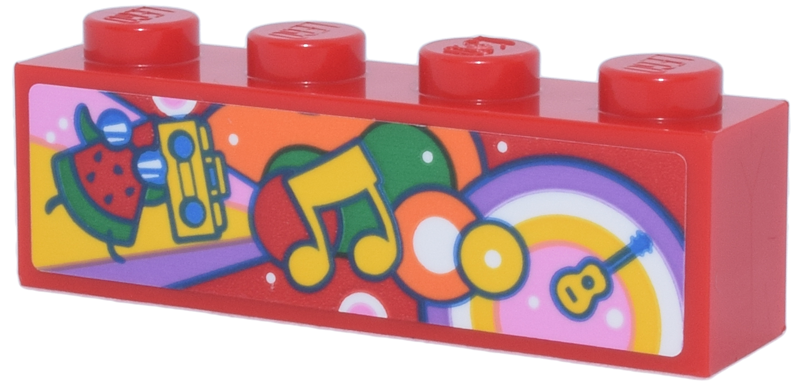 Lego Brick 1 x 4 with Yellow Music Note, Guitar and Boom Box, Dancing Watermelon Slice with Sunglasses Pattern (Sticker) - Set 42653