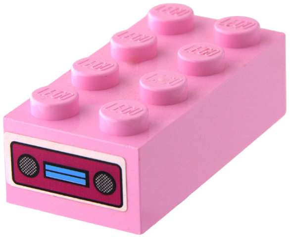 Lego Brick 2 x 4 with Car Radio Pattern on End (Sticker) - Set 71006 / Bright Pink