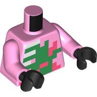 Lego Torso, Pixelated Skeleton and Green Squares Print, Bright Pink Arms, Black Hands / Bright Pink