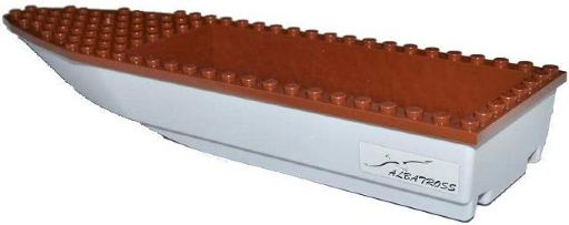 Lego Boat, Hull Unitary 28 x 8 with Reddish Brown Top with Bird and 'ALBATROSS' Pattern on Both Sides (Stickers) - Set 60015 / Light Bluish Gray