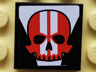 Lego Tile 2 x 2 with Red Skull with White Stripes Pattern (Sticker) - Set 8863
