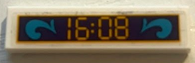 Lego Tile 1 x 4 with Digital Clock, Bright Light Orange '16:08' on Black Background Pattern (Sticker) - Set 41671