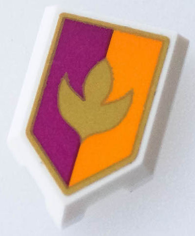 Lego Tile, Modified 2 x 3 Pentagonal with Gold Arendelle Crest Flower and Border on Bright Light Orange and Magenta Background Pattern (Sticker) - Set 43175