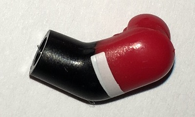 Lego Arm, Left with Red Short Sleeve and White Cuff Pattern / Black