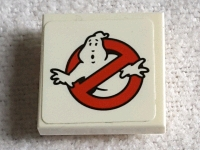Lego Tile, Modified 2 x 2 Inverted with Ghostbusters Logo Pattern (Sticker) - Set 75827 / White