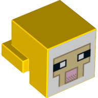 Lego Minifig Head Special, Cube with Rear Ledge, Pixelated White and Tan Face, Dark Tan Outline with Pink Mouth Print / Yellow