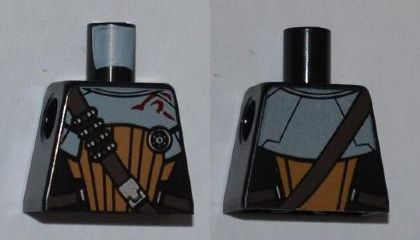 Lego Torso SW Armor, Dark Brown Shoulder Strap with Ammo, Dark Red Symbol, Silver Round Badge Pattern / Black