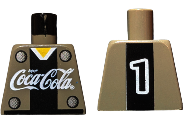 Lego Torso Coca-Cola Logo with V-Neck Shirt, Back Stripe and 4 Buttons Pattern / Dark Gray