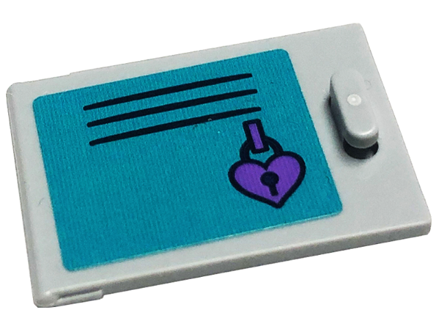 Lego Container, Cupboard 2 x 3 x 2 Door with Locker, Black Vent Lines and Medium Lavender Heart Padlock on Dark Turquoise Background Pattern (Sticker) - Set 41711