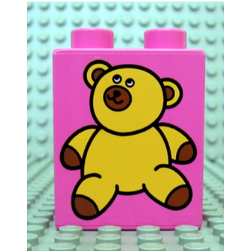 Lego Duplo Brick 1 x 2 x 2 with Teddy Bear Print / Medium Dark Pink