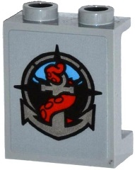 Lego Panel 1 x 2 x 2 with Side Supports - Hollow Studs with Deep Sea Logo with Silver Anchor and Red Tentacle Pattern (Sticker) - Set 60093