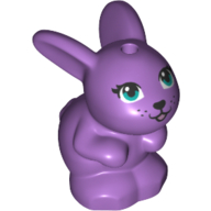 Lego Animal, Rabbit / Bunny, Baby Sitting with Blue Eyes and Black Nose Print / Medium Lavender