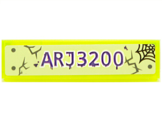Lego Tile 1 x 4 with 'ARJ3200', Spider Web, Cracks and Rivets Pattern (Sticker) - Set 70734 / Trans-Neon Green