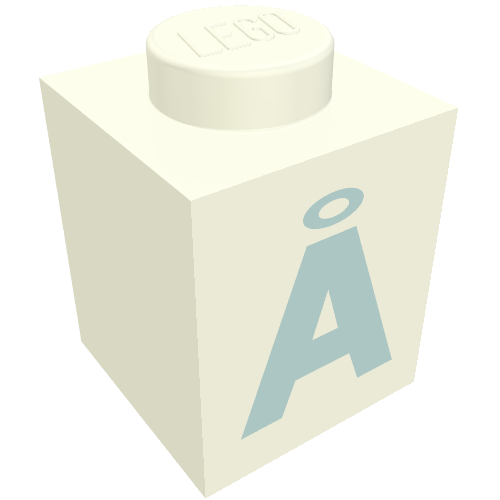 Lego Brick 1 x 1 with Blue Danish 'Å' Print (Bold Font) / White