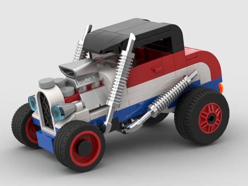 Lego Model A Ford Hot Rod - Red White and Blue