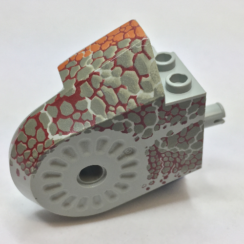 Lego Animal Body Part, Dinosaur Body Quarter with Pin Holes, Dark Gray Scales on Dark Red and Gray Print