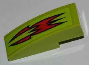 Lego Slope, Curved 3 x 1 with Red Fire Pattern (Sticker) - Set 8199 / Lime