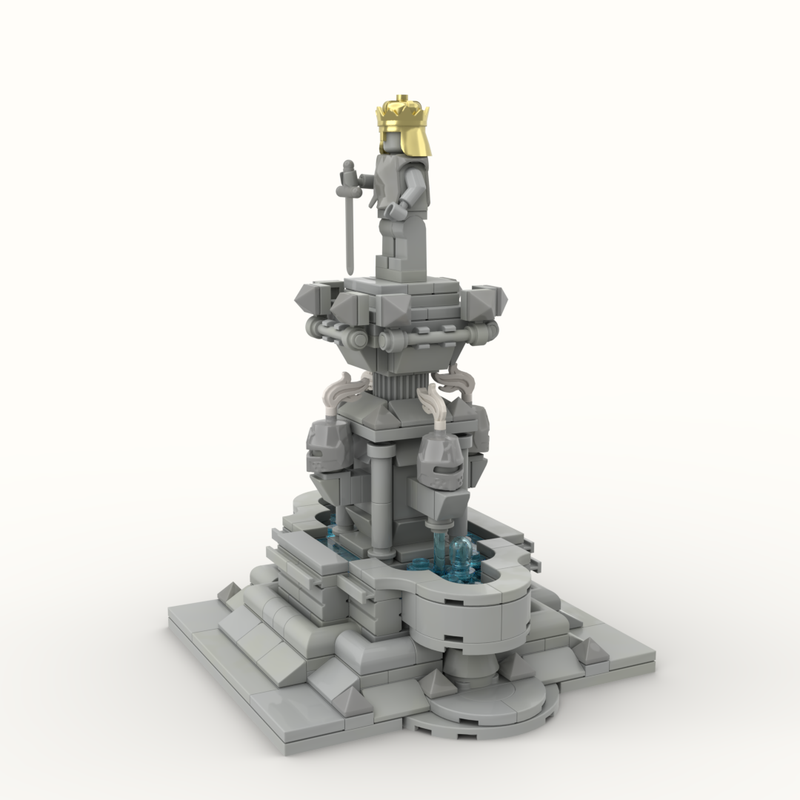 Lego statue with medieval fountain