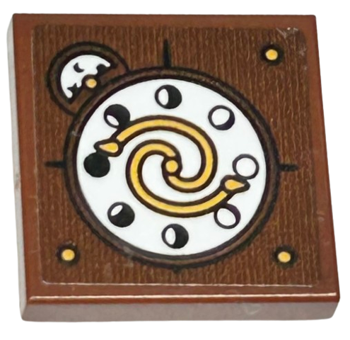 Lego Tile, Modified 2 x 2 Inverted with Black and White Moon Dial with Tan Spinner Pattern (Sticker) - Set 76411