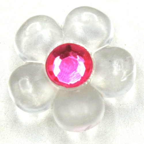 Lego Clikits Icon, Flower 2 x 2 Small, 5 Petals with Pin [Polished] with Trans-Dark Pink Center Facet Gem / Trans-Clear