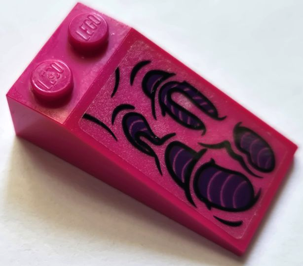 Lego Slope 18 4 x 2 with Black and Dark Purple Skin and Flesh Pattern Model Left Side (Sticker) - Set 80010 / Magenta