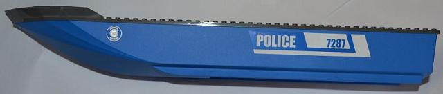 Lego Boat, Hull Unitary 51 x 12 x 6 with Dark Bluish Gray Top with 'POLICE' and '7287' Pattern on Both Sides (Stickers) - Set 7287