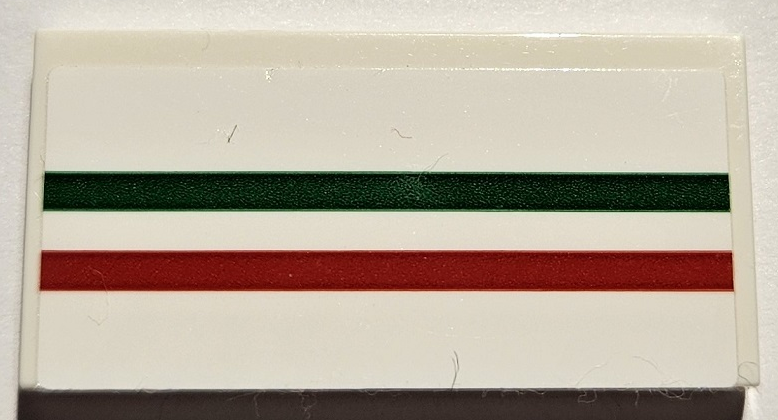 Lego Tile 2 x 4 with Green and Red Stripes Pattern (Sticker) - Set 75889 / White