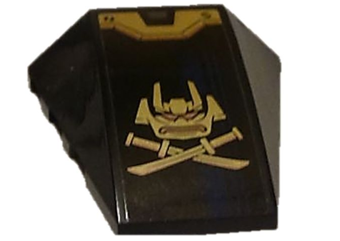 Lego Wedge 4 x 4 Triple Curved No Studs with Dark Blue Stripe, Copper and Gold Swords and Ninjago Samurai Mask Pattern (Sticker) - Set 70625 / Black