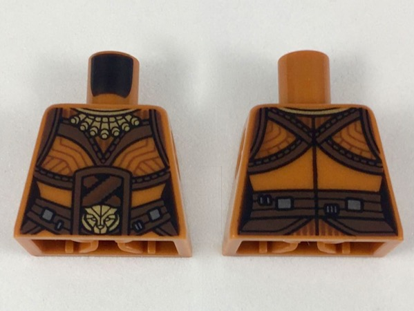 Lego Torso Female, Gold Necklace and Lion Head Belt Buckle, Reddish Brown Belt and Trim Pattern / Dark Orange