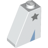 Lego Brick Sloped 65° 2 x 1 x 2 with Light Bluish Grey Star, Medium Blue Triangle print / White