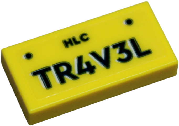 Lego Tile 1 x 2 with License Plate with Black 'HLC TR4V3L' Pattern (Sticker) - Set 42659 / Yellow