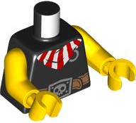 Lego Torso Pirate with Red and White Striped Bandana, Medium Nougat Belt, Silver Rings, Chain, and Buckle with Skull Pattern / Yellow Arms / Yellow Hands